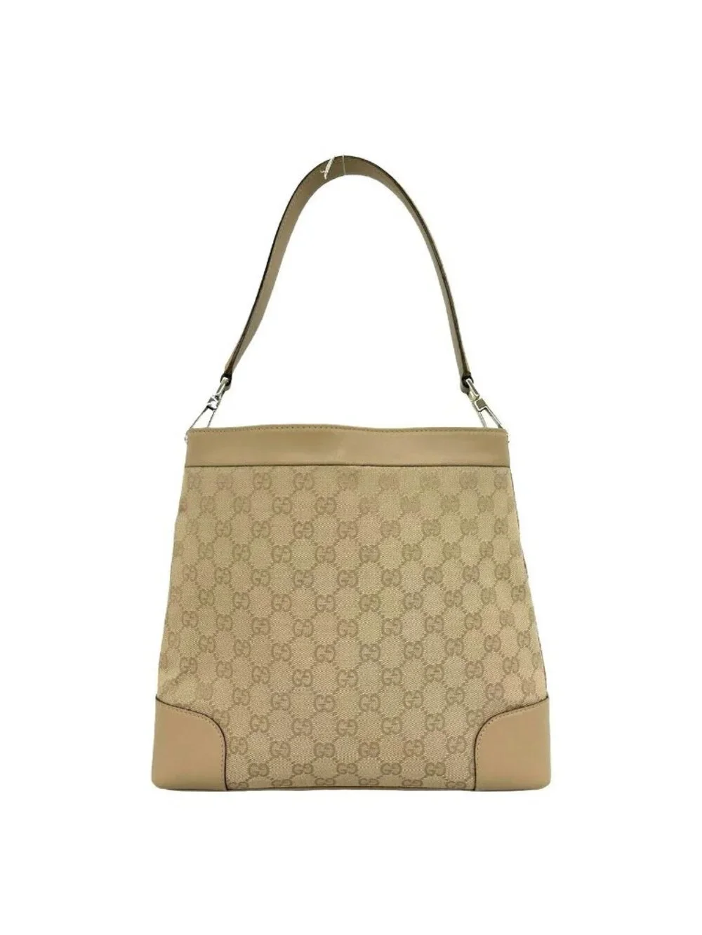 Gucci GG Canvas Pattern Leather Shoulder Bag Tote Beige